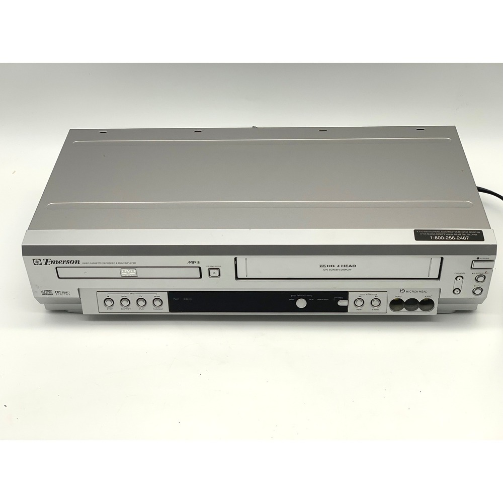 Emerson EWD2003 DVD VCR Combo Silver 4-Head VHS Player Tested (No Remote)